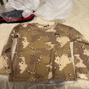 Stussy Tan and Brown Camouflage Crewneck Sweater